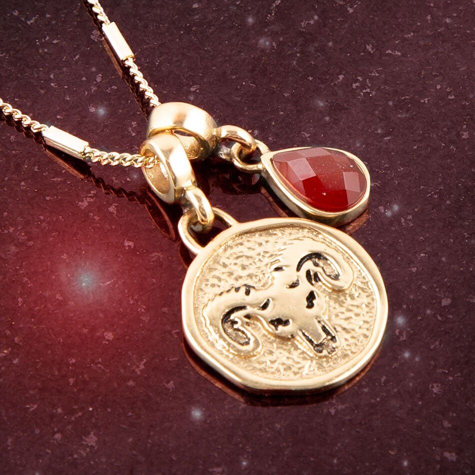 Shine Bright with an Aries Pendant Gold Carnelian Octagon