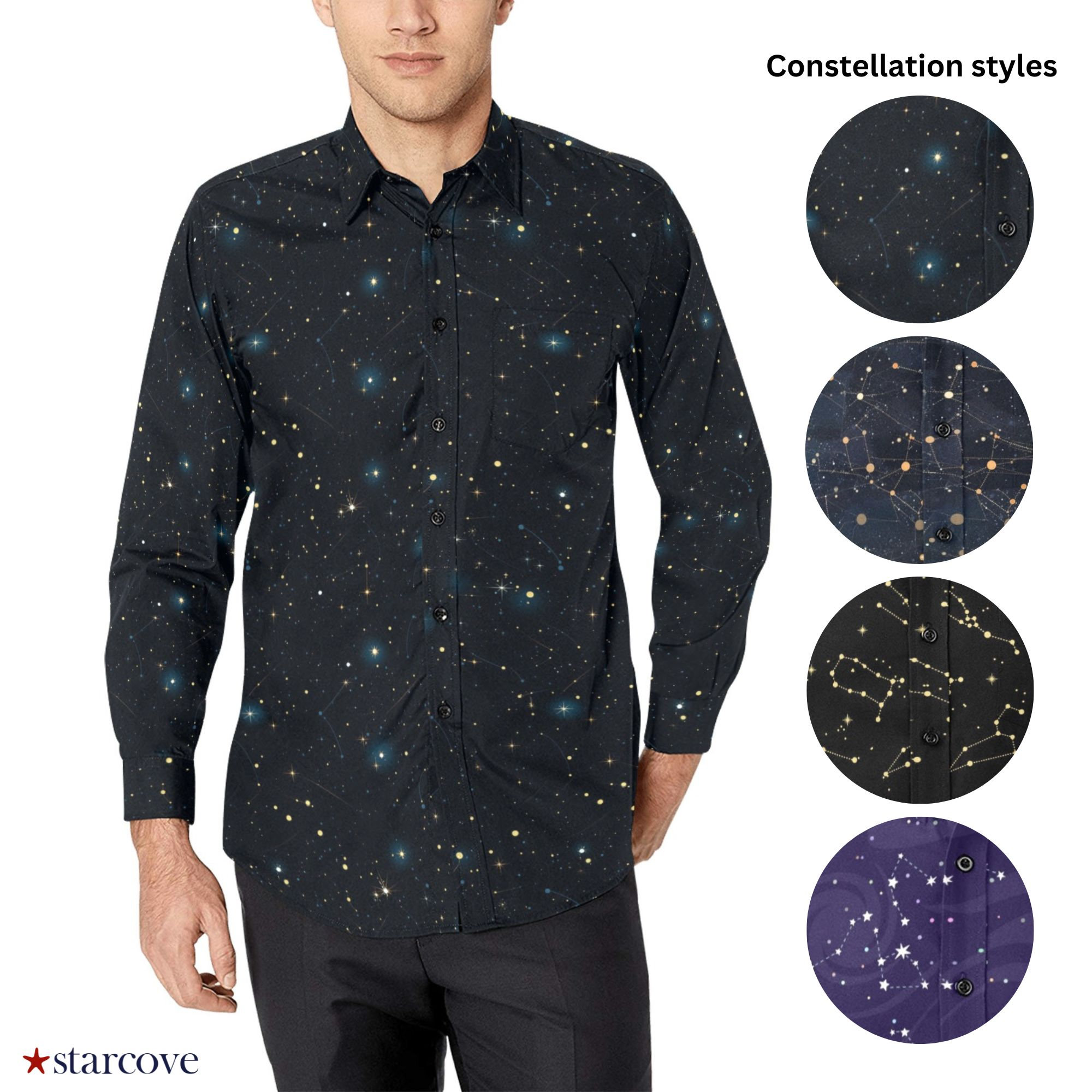 Shop Constellation Shirt Designs: From Subtle Prints to Bold Galactic Patterns.
